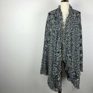 Anthropologie Moth Stripe Fringe Poncho Cardigan Sweater